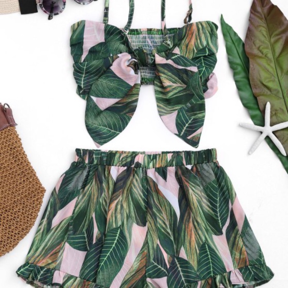 Bowknot leaf print 2pc set from (zaful)